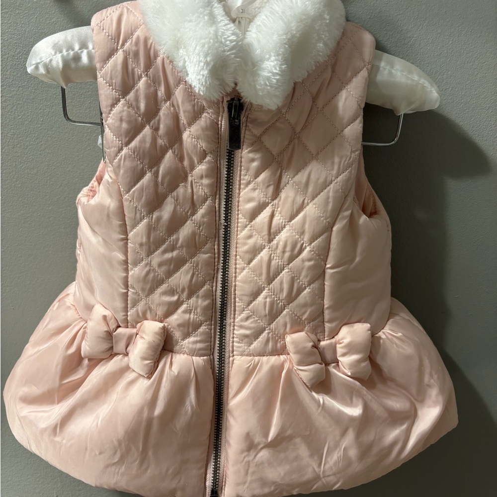 Pink Quilted Vest with Faux Fur Collar